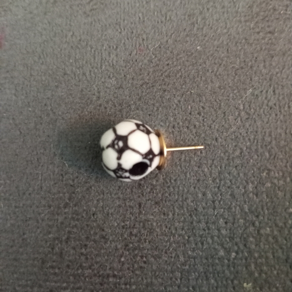 hand crafted soccer ball stud post back earrings black and white - Picture 5 of 6